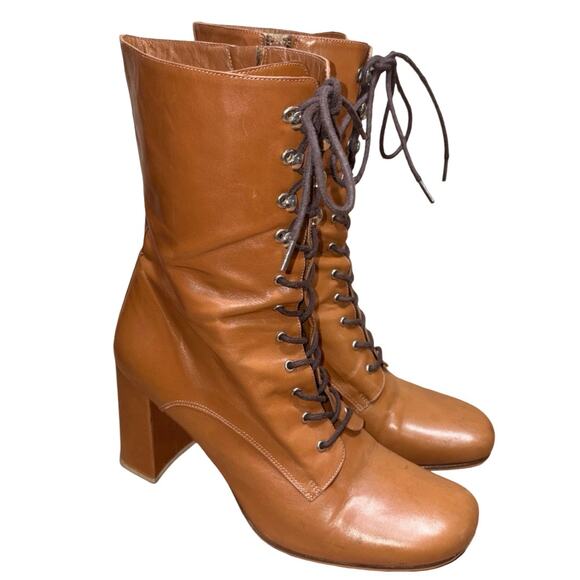 Maryam Nassir Zadeh Emmanuelle Brown Leather Lace Up BootsSize: EU 40 US 9